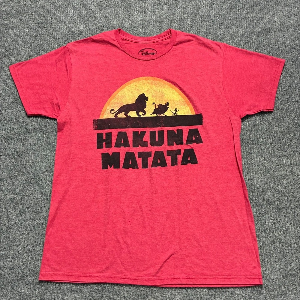 Disney Hakuna Matata Mens T-Shirt‎ Size Large Red Casual Stretch Short Sleeve